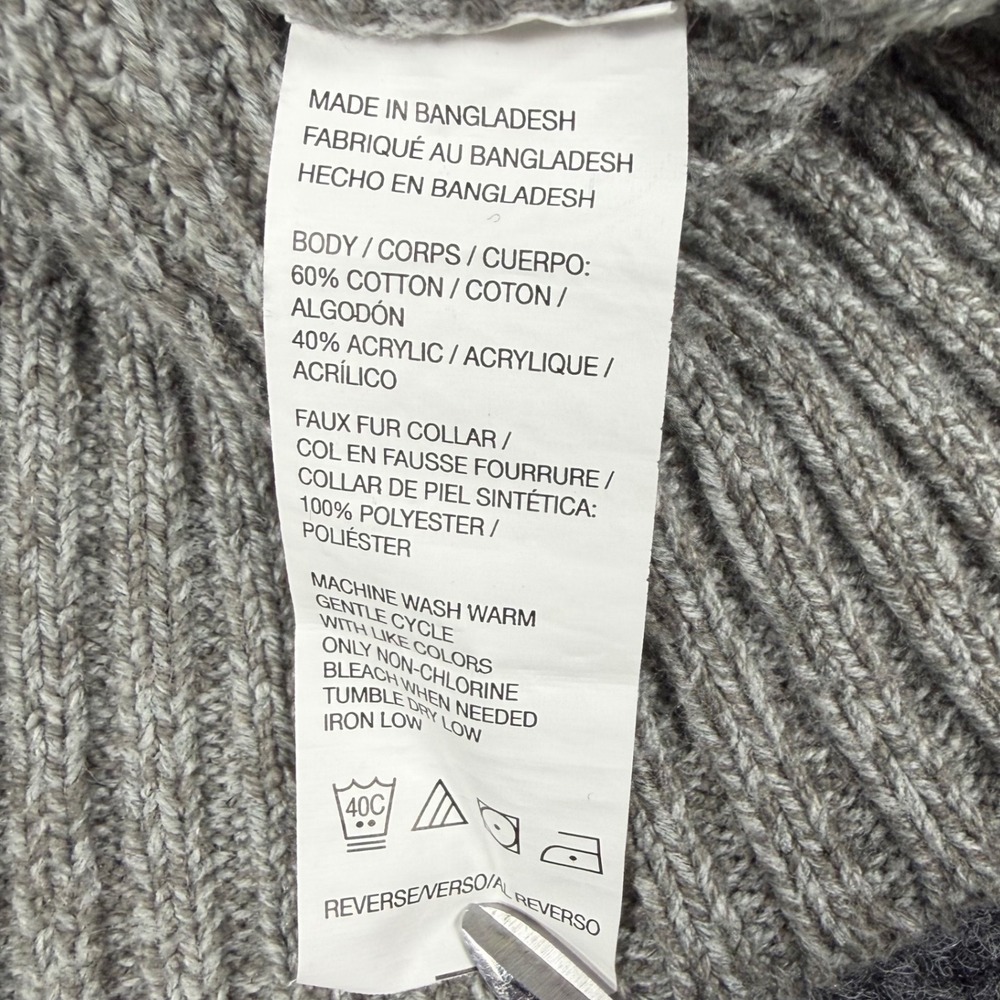GH Bass Mens Gray Ribbed Mock Neck Button Sweater Sherpa Collar Large - Picture 7 of 8